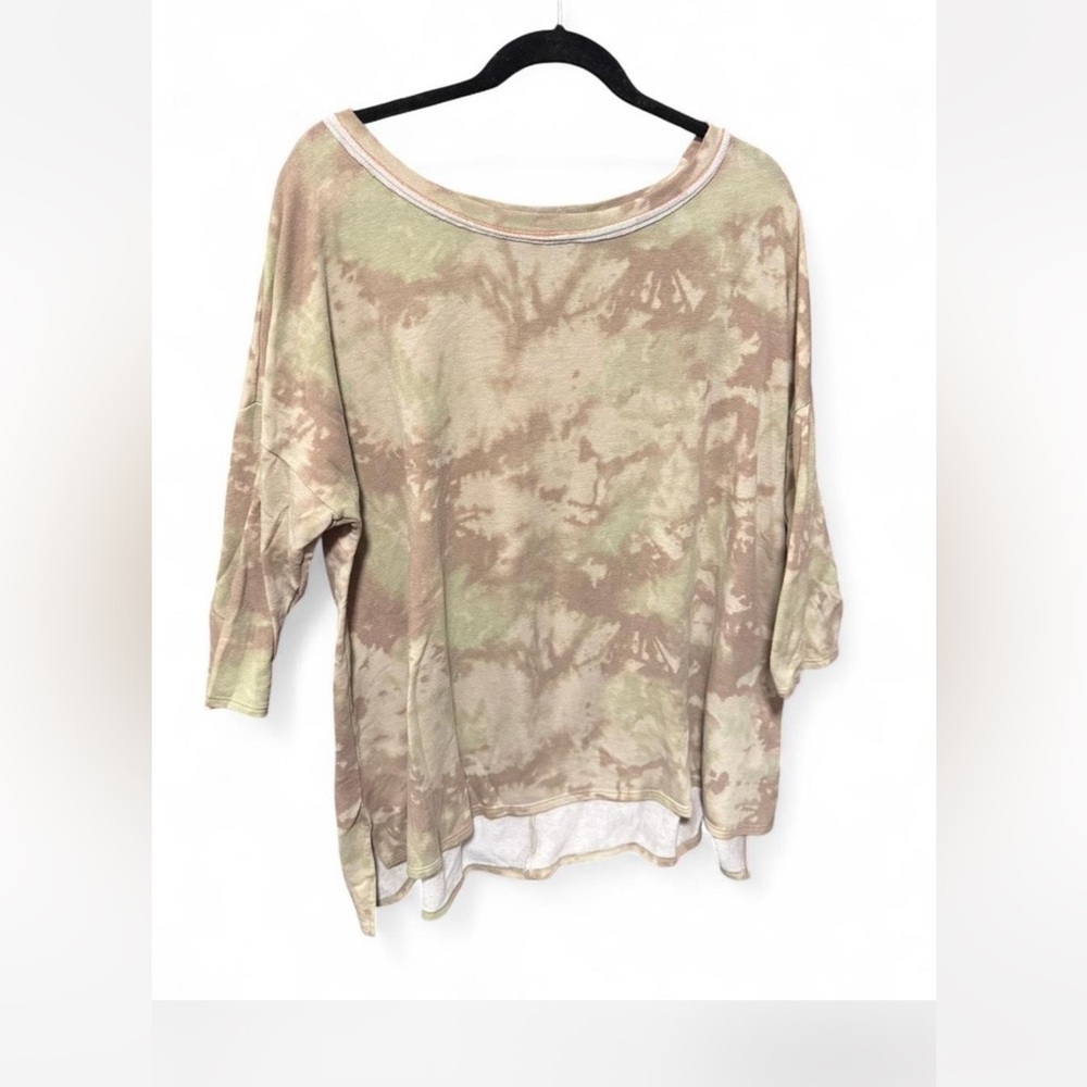Honeyme Earthy Sage Green Tan Tie Dye Oversized Boatneck Lounge Top xxl